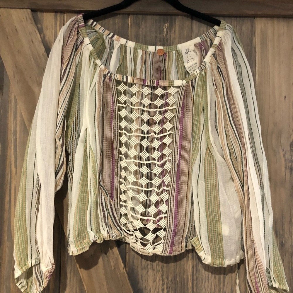 NWOT! Free People Sheer Striped & Lace Crop Top.